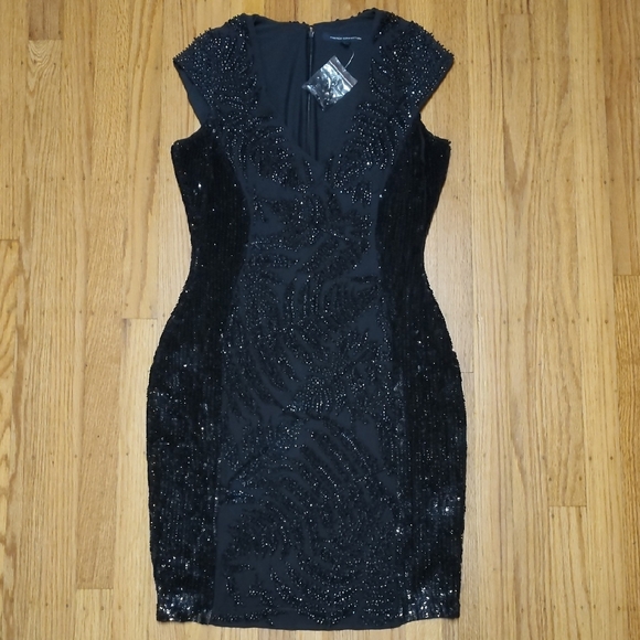 Brand New French Connection Midnight Black Beaded Mini Dress - Picture 1 of 4